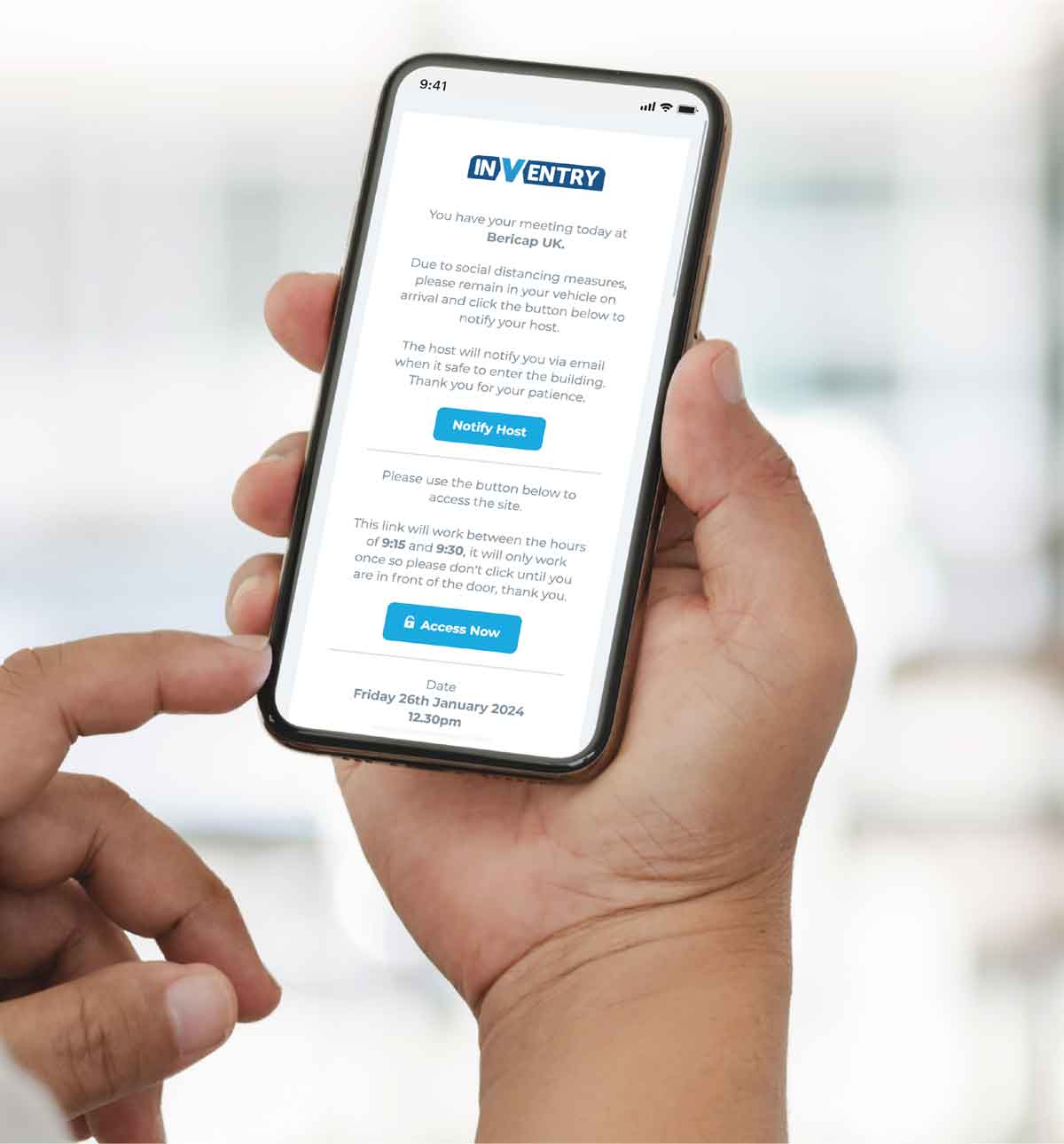 InVentry Access Invitation email on mobile phone