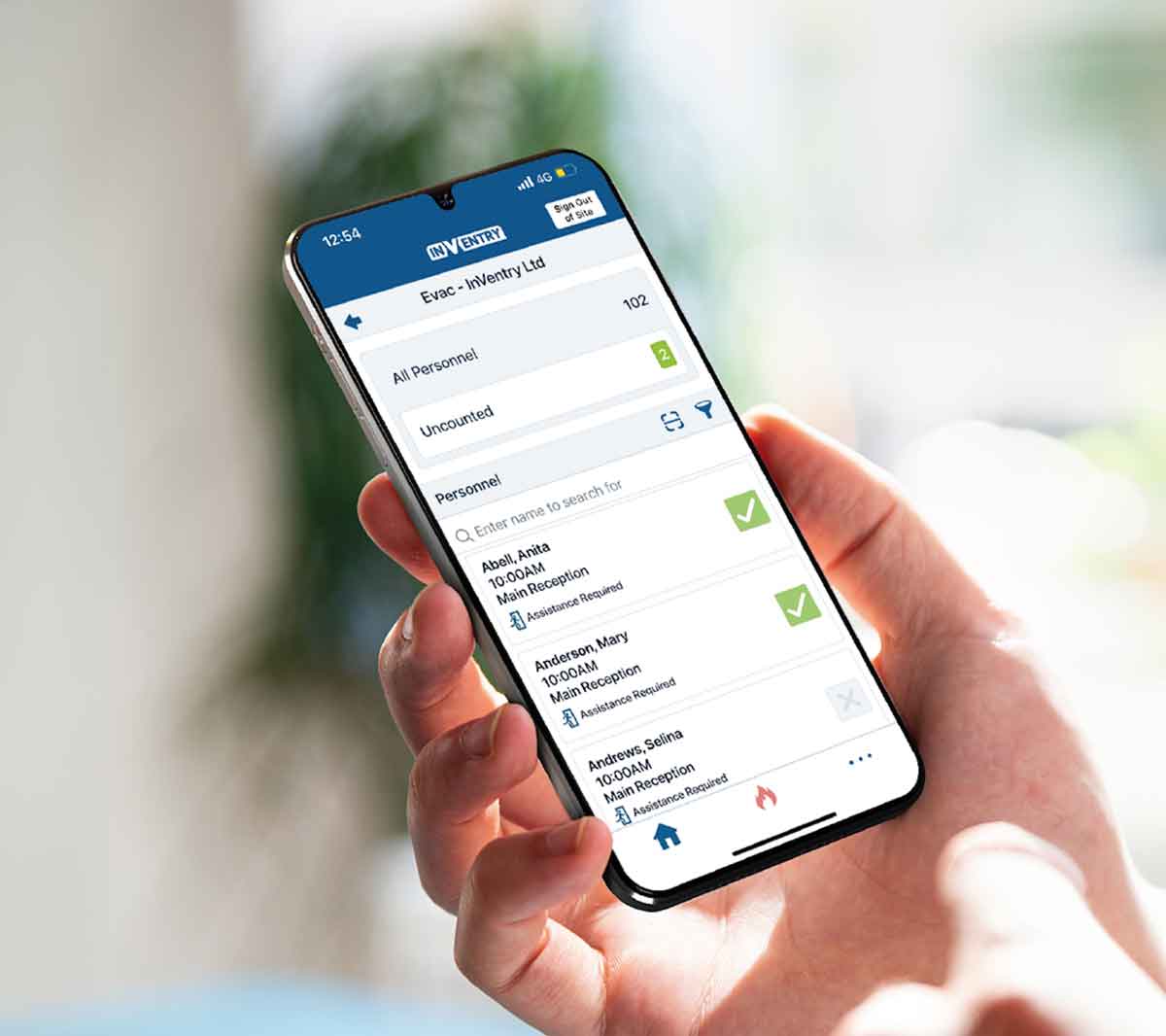 InVentry Anywhere App, evacuation screen on mobile phone