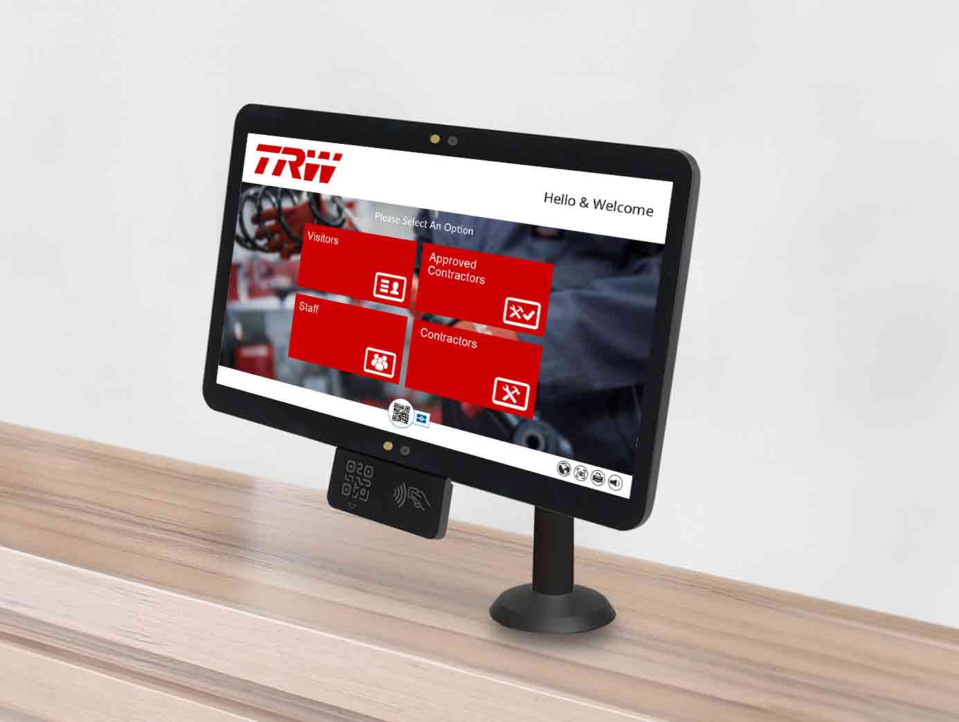 TRW Systems InVentry Screen on Reception Desk