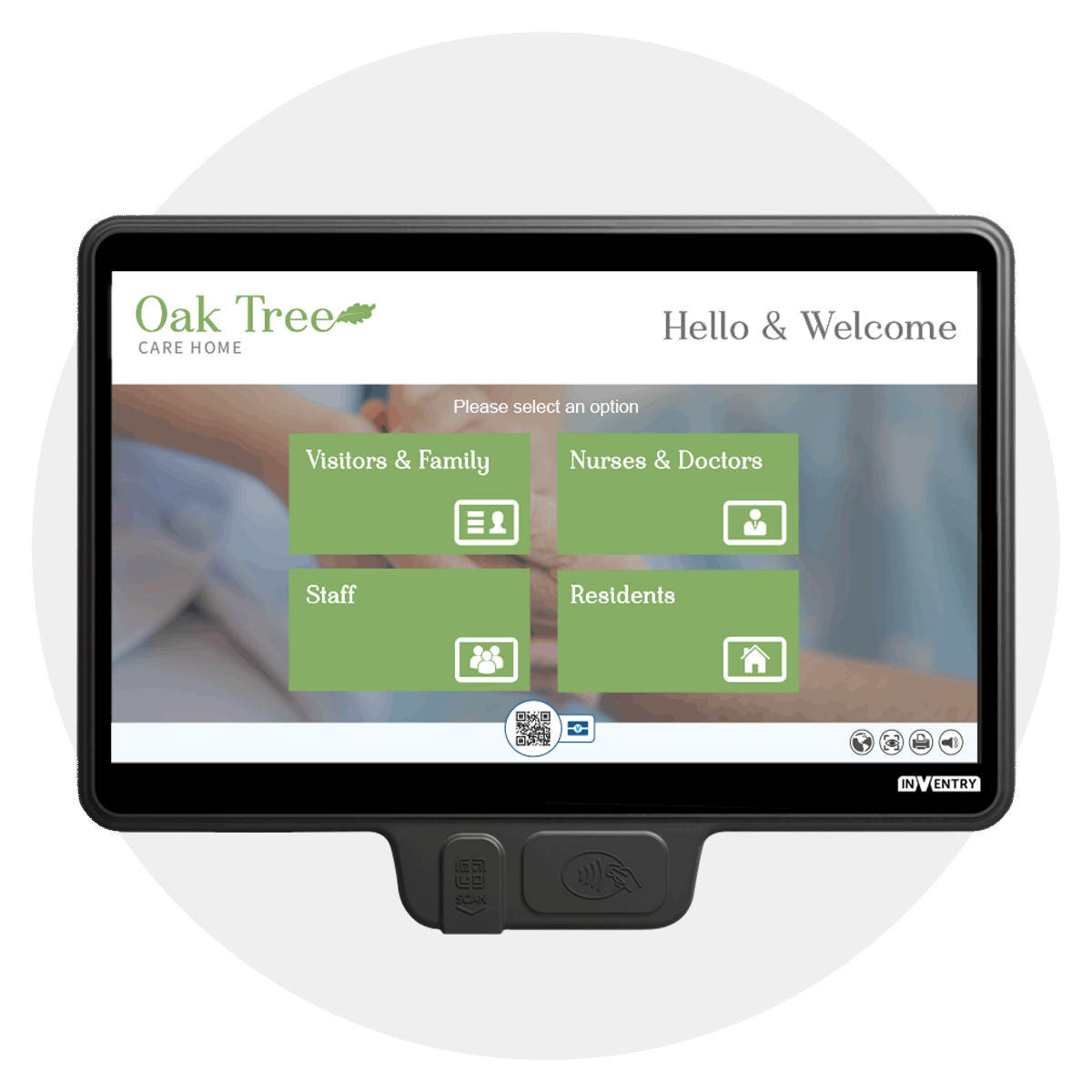 InVentry screen for a Care Home in a circle