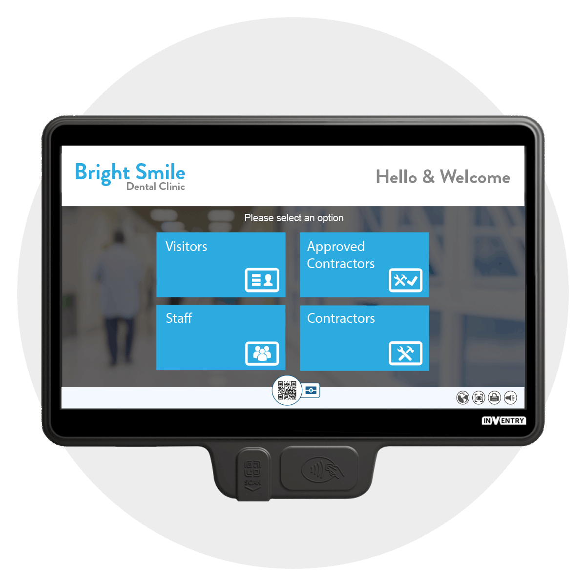 InVentry screen for a Dentists in a circle