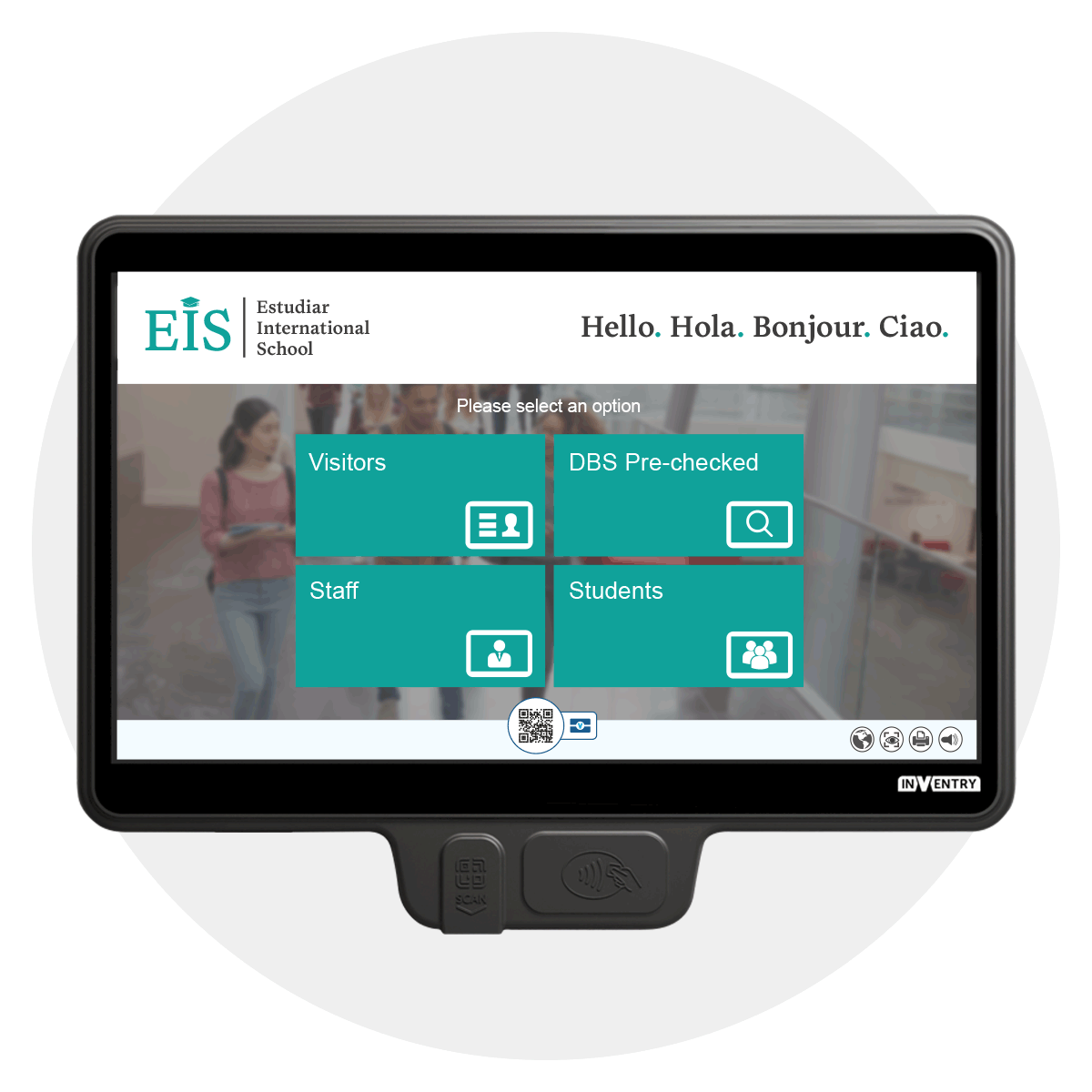 InVentry screen for an International School in a circle