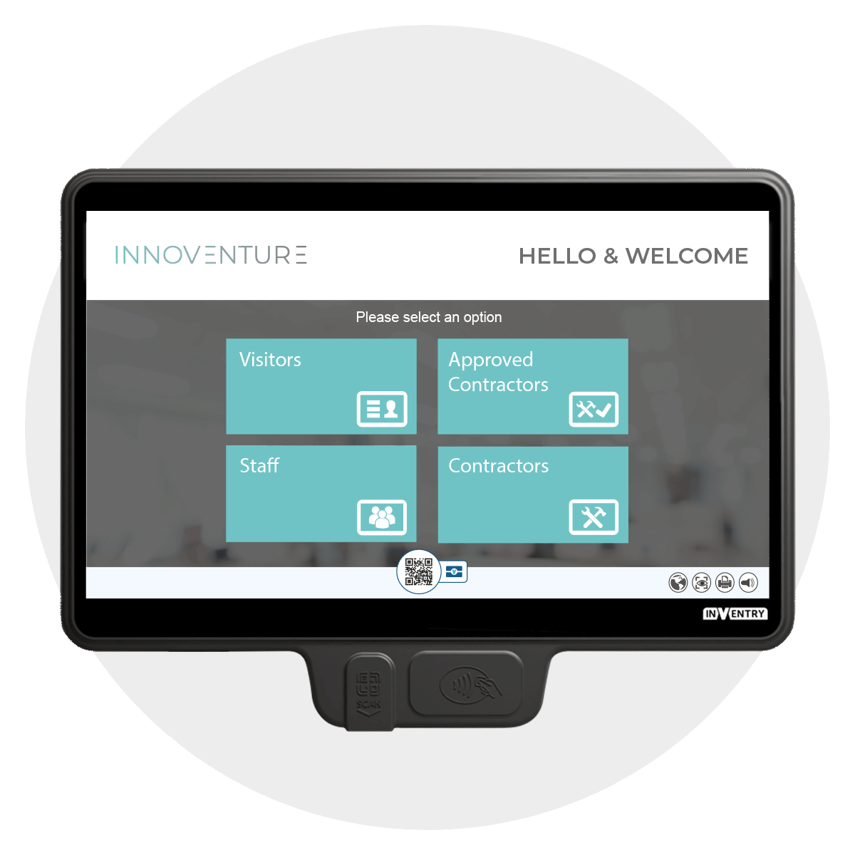 InVentry screen for office in a circle