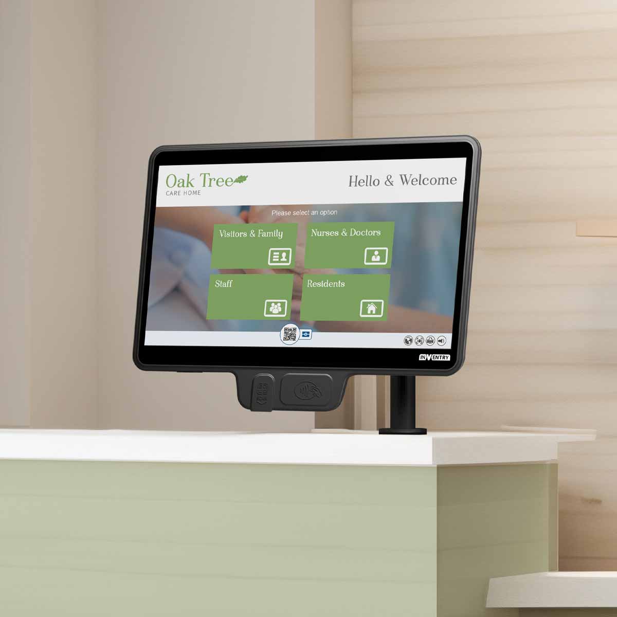 InVentry screen in a care home reception