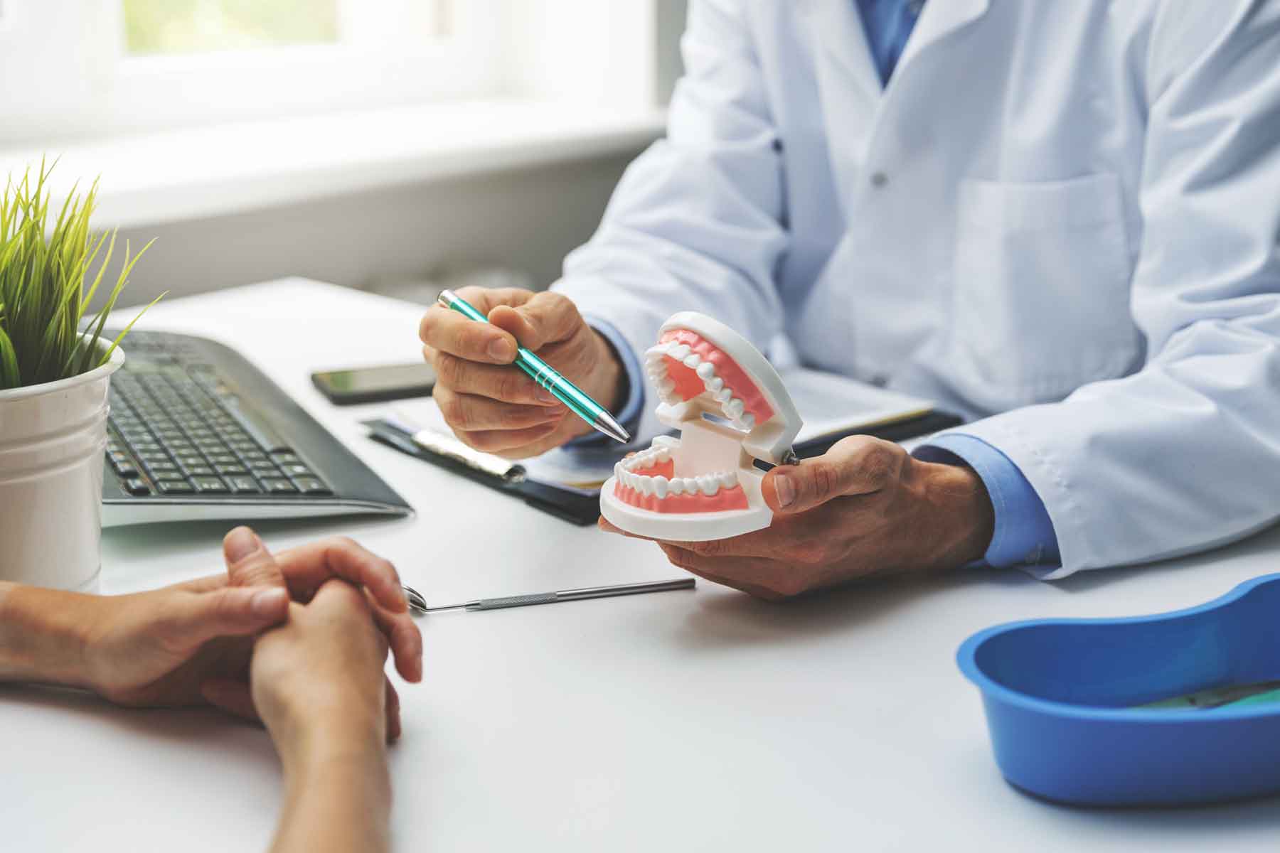 Dentist talking to Patient in an Office