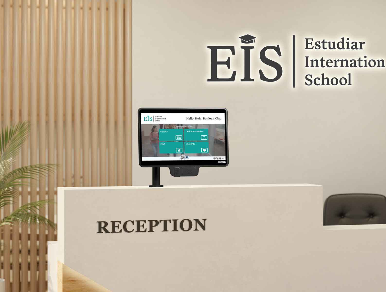 InVentry Screen for an International School on a reception desk