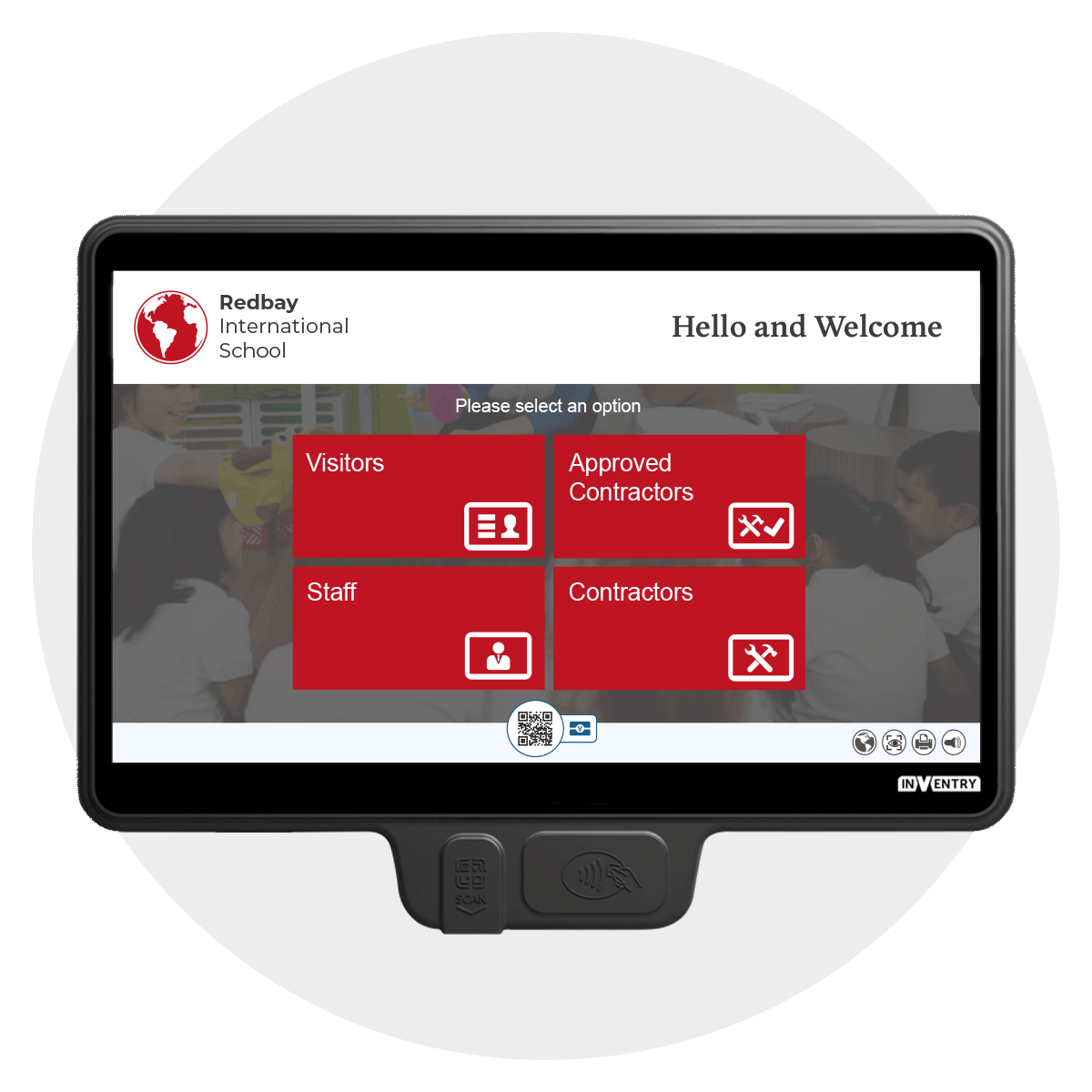 InVentry screen for an International School in a circle