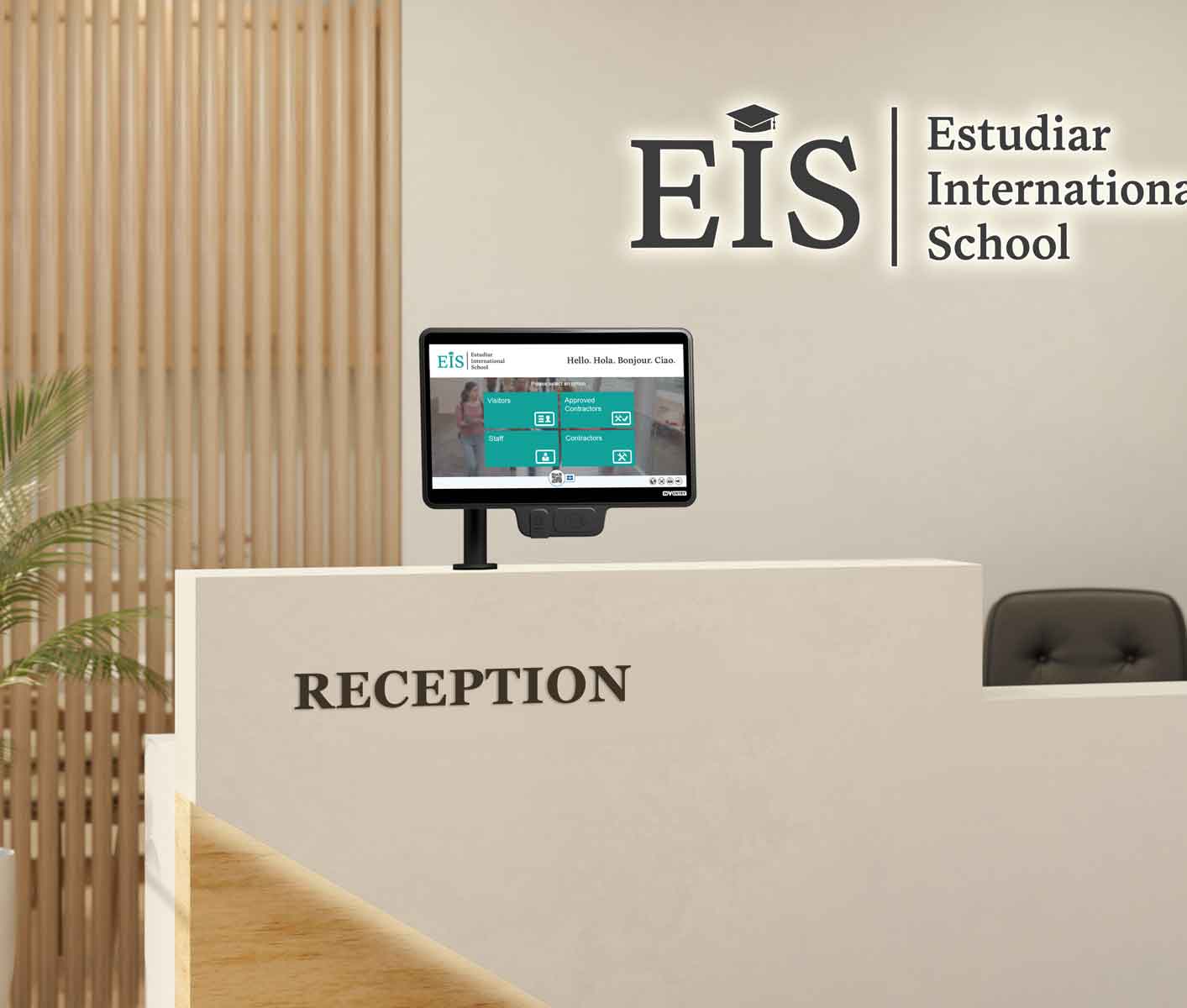 InVentry Screen for an International School on a reception desk