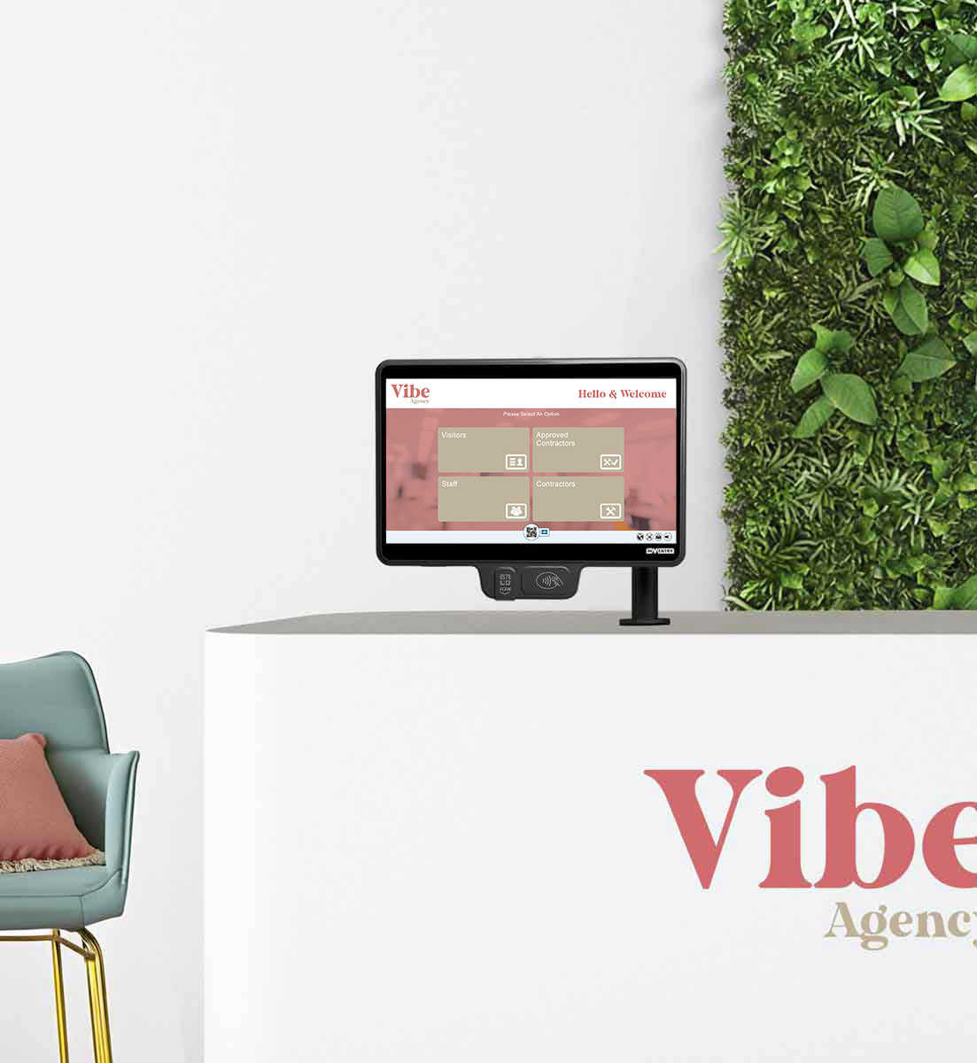 Agency-1 InVentry Screen for an Agency on a reception desk