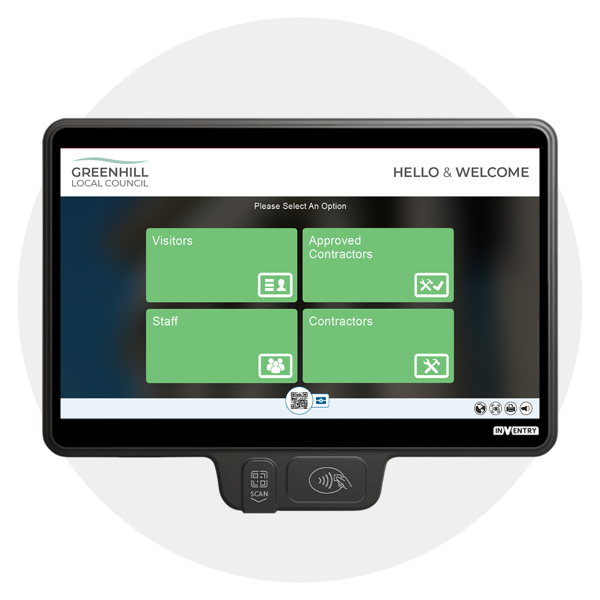 InVentry screen for local government in a circle