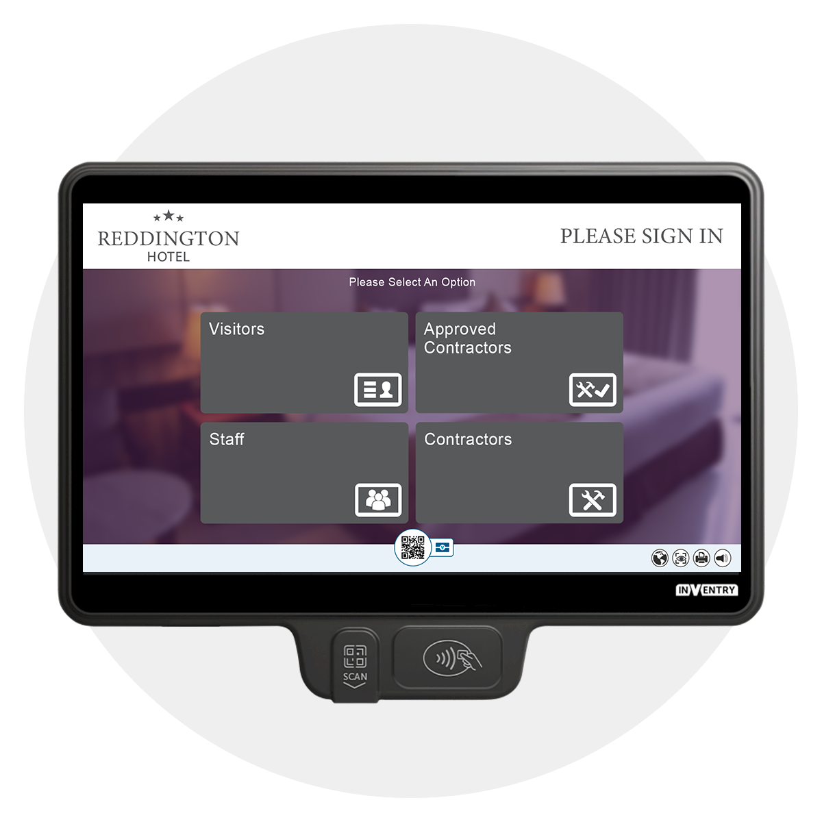 InVentry screen for a hotel in a circle