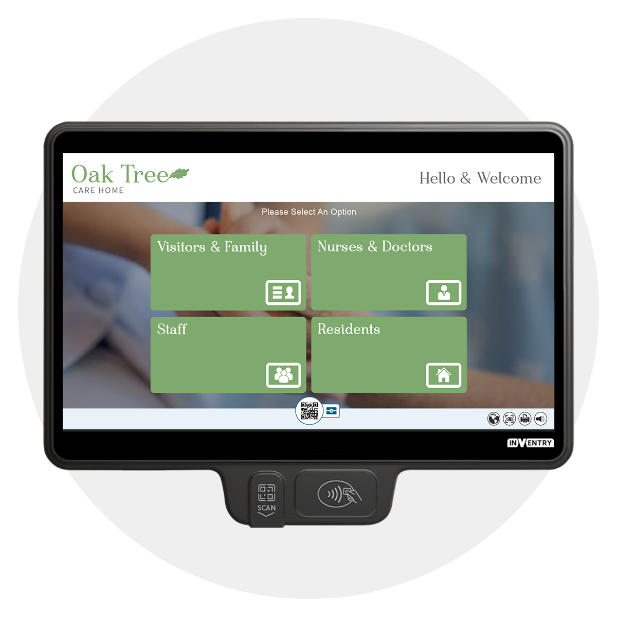 InVentry screen for a Care Home in a circle
