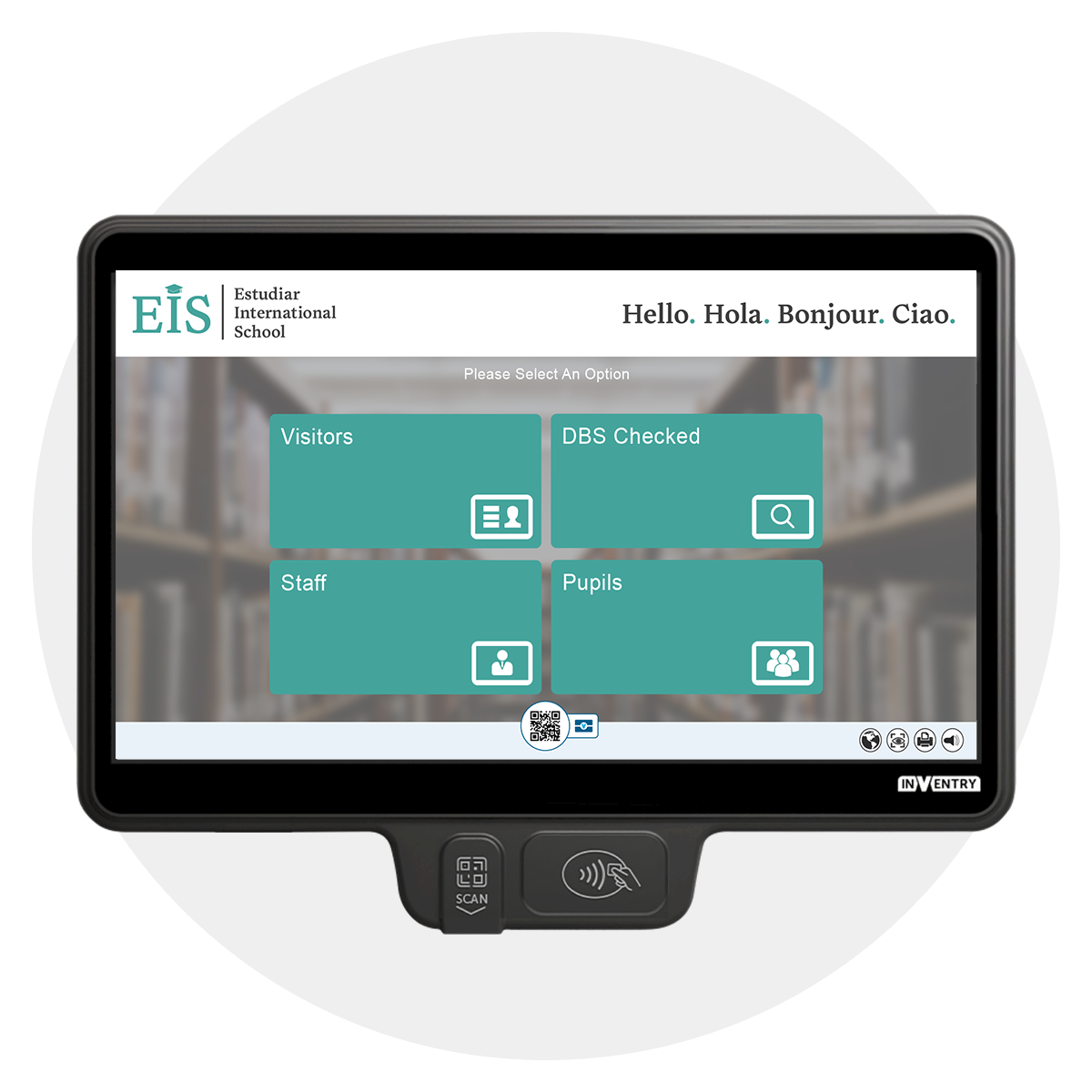 InVentry screen for an International School in a circle