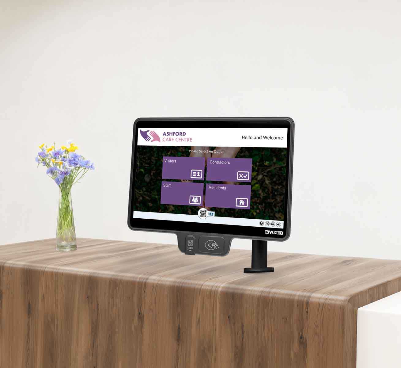 InVentry screen in a care home reception