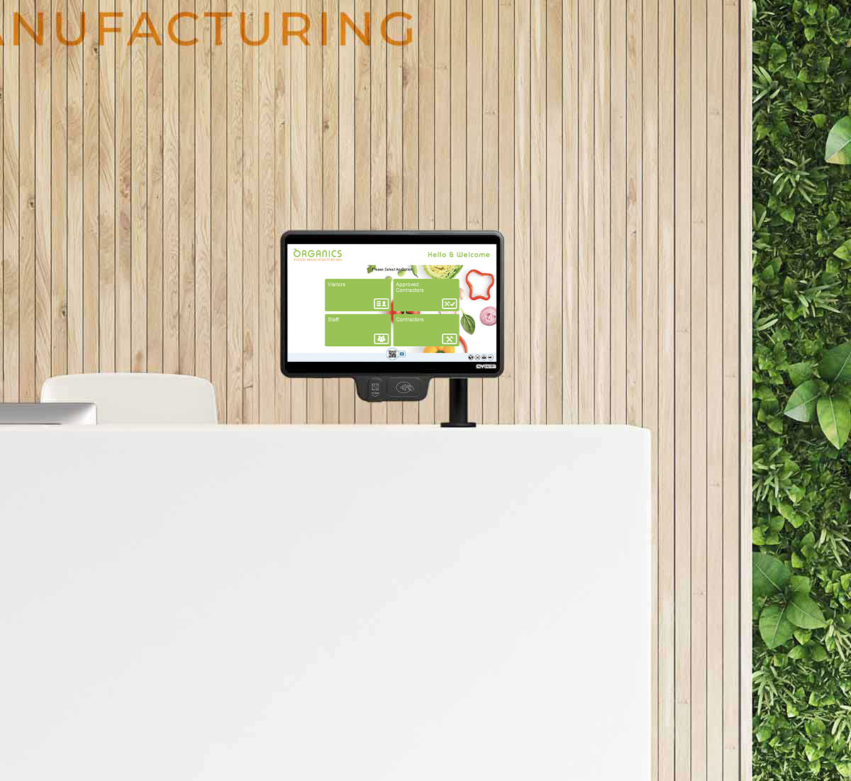 InVentry screen in a care food manufacturers reception