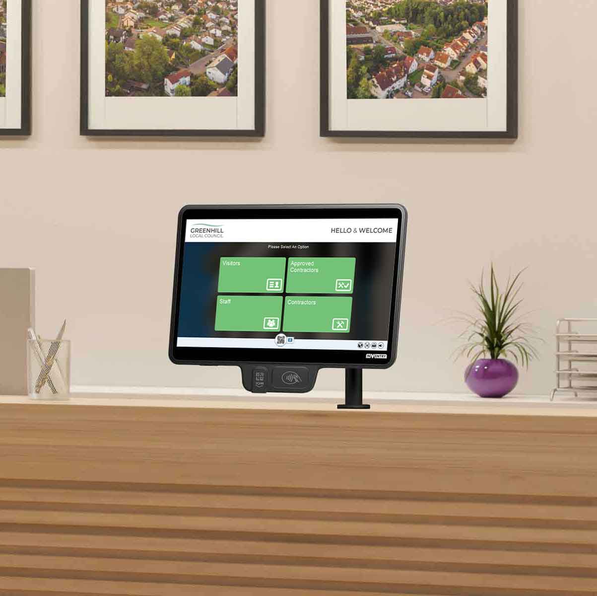 Government-and-Council-1 InVentry Screen in a Council Reception