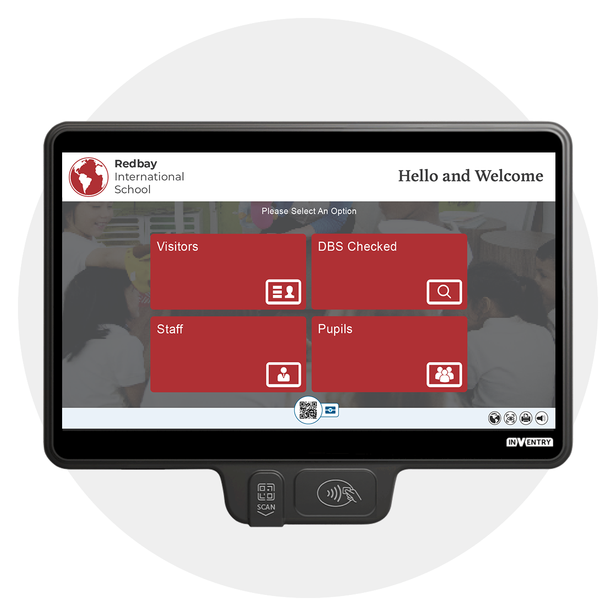 InVentry screen for an International School in a circle