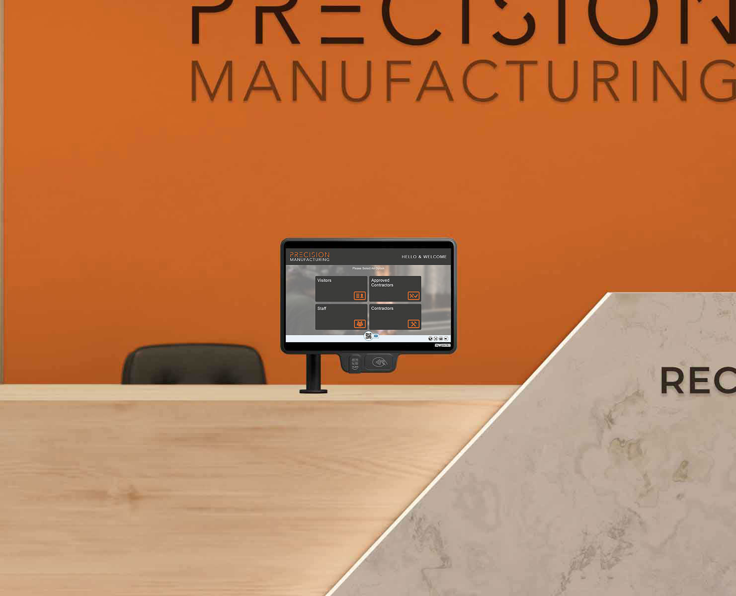 InVentry Desk Mounted Screen in Manufacturing Reception