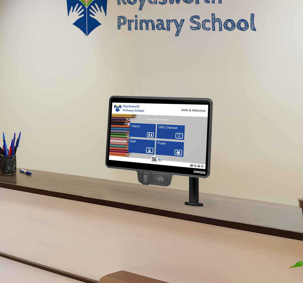 InVentry Screen for a Primary School on a reception desk