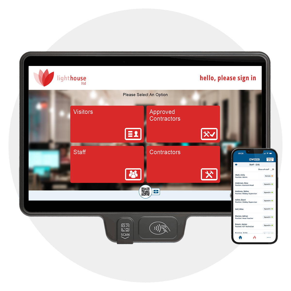 InVentry Screen with Office Skin and Anywhere App
