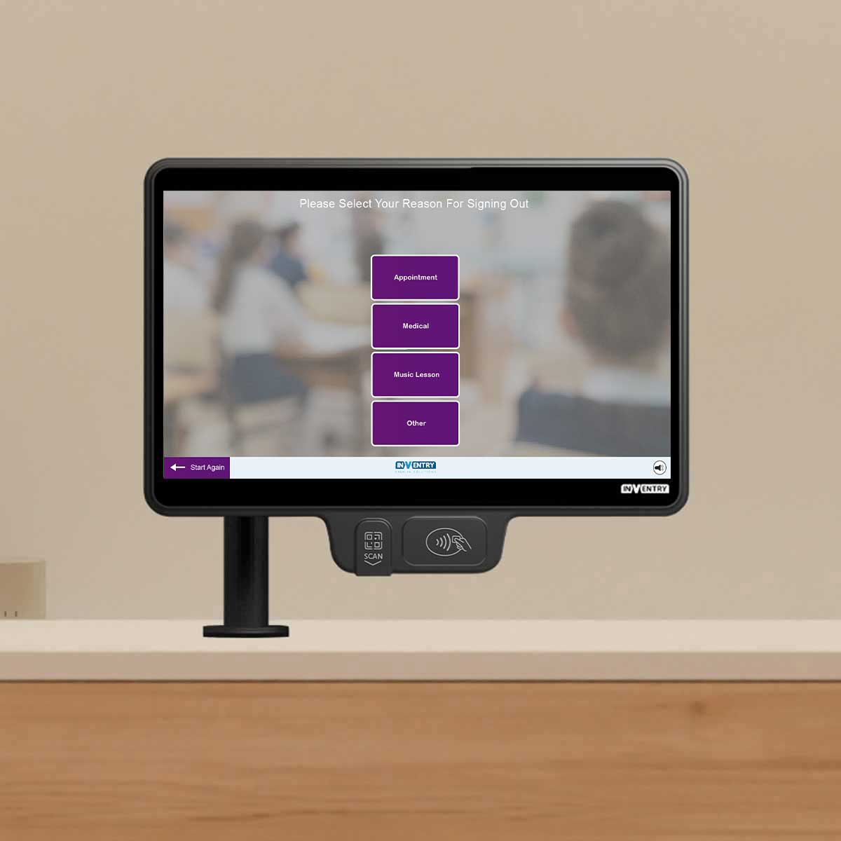 InVentry screen showing signing out reasons
