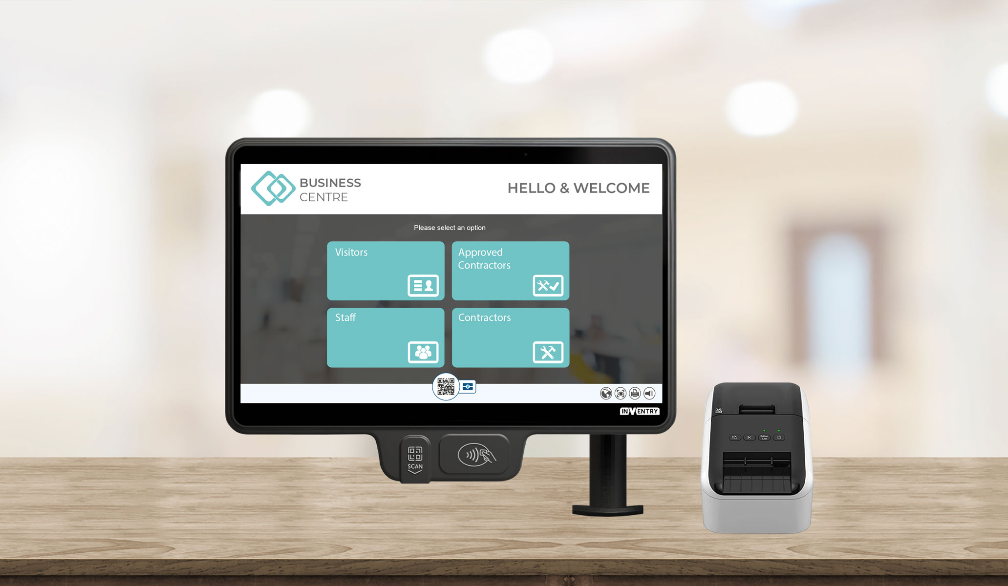 Sign in screen with RFID label printer