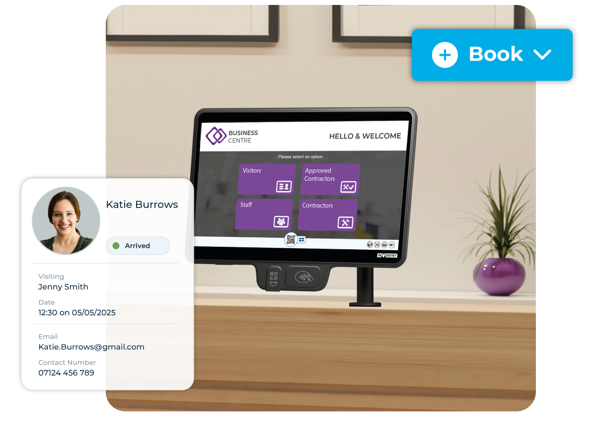 Sign In Screen On A Desk For A Business Centre With Visitor Information Popup